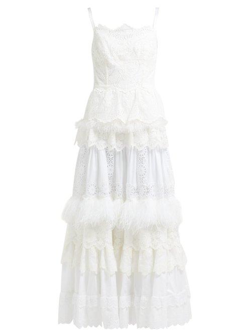 Matchesfashion.com Dolce & Gabbana - Floral Cotton Blend Broderie Anglaise Gown - Womens - White