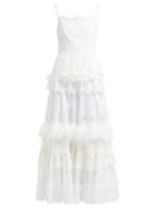 Matchesfashion.com Dolce & Gabbana - Floral Cotton Blend Broderie Anglaise Gown - Womens - White