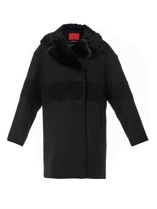 Moncler Gamme Rouge Shearling And Fur-collar Wool Coat