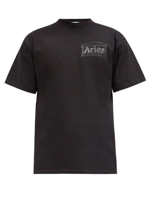 Matchesfashion.com Aries - Logo-print Cotton-jersey T-shirt - Mens - Black