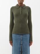 Khaite - Hans Ribbed-cashmere Polo Sweater - Womens - Khaki
