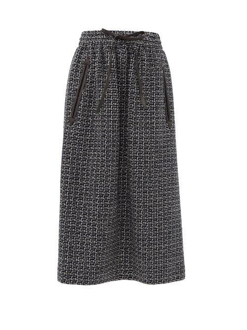 Matchesfashion.com Gucci - G-jacquard Leather-trim Tweed Midi Skirt - Womens - Blue Ivory