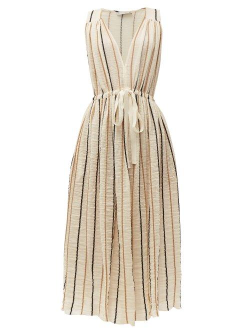 Matchesfashion.com Three Graces London - Solaine Striped Cotton Blend Midi Dress - Womens - Cream Stripe