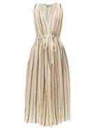 Matchesfashion.com Three Graces London - Solaine Striped Cotton Blend Midi Dress - Womens - Cream Stripe