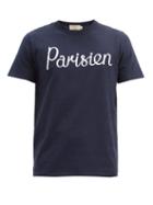 Matchesfashion.com Maison Kitsun - Parisien-print Cotton-jersey T-shirt - Mens - Navy