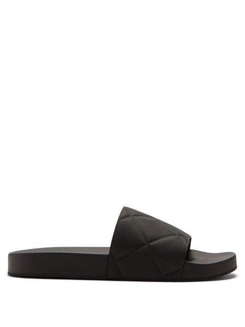 Matchesfashion.com Bottega Veneta - Bv Slider Intrecciato-effect Rubber Slides - Mens - Black