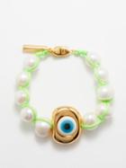 Timeless Pearly - Evil Eye Pearl & Gold-plated Bracelet - Womens - Green Multi