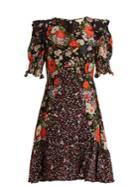 Rebecca Taylor Ruffle-trim Contrast Floral-print Silk Dress
