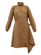 Matchesfashion.com Preen Line - Nina Asymmetric Cotton-poplin Dress - Womens - Khaki