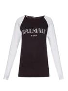 Balmain Logo-print Contrast-sleeve Jersey Top