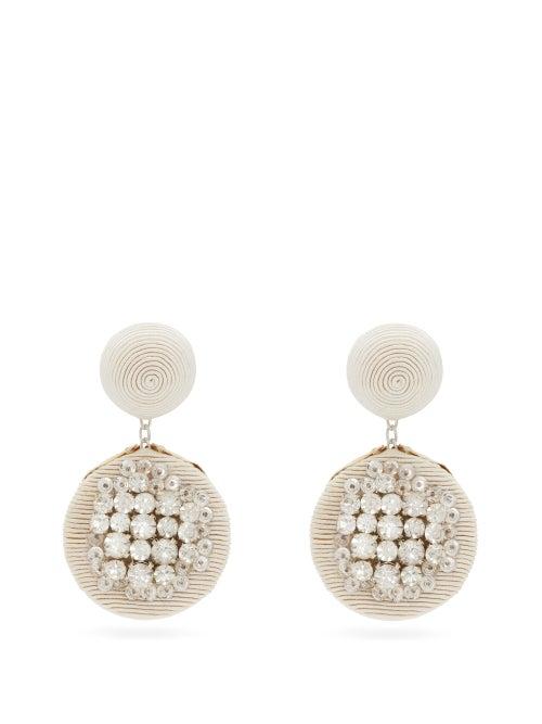 Matchesfashion.com Rebecca De Ravenel - Pomegranate Crystal Embellished Cord Clip Earrings - Womens - White