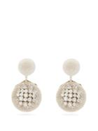 Matchesfashion.com Rebecca De Ravenel - Pomegranate Crystal Embellished Cord Clip Earrings - Womens - White
