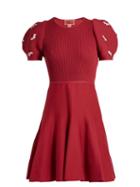 Matchesfashion.com Giambattista Valli - Embellished Ribbed Knit Cotton Dress - Womens - Burgundy