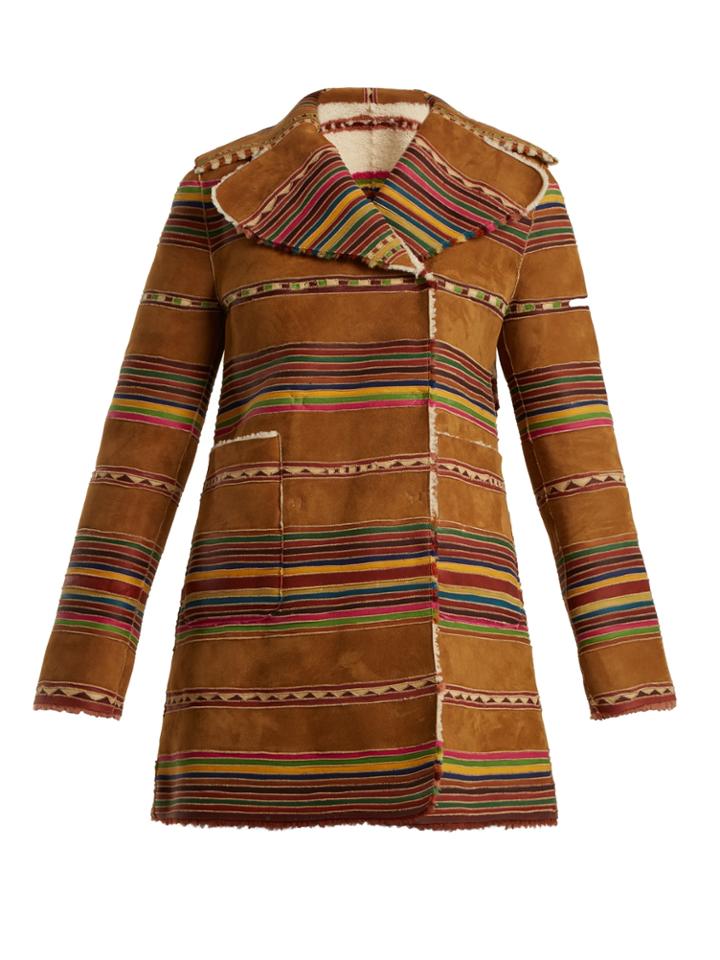 Valentino Reversible Double-breasted Striped Shearling Coat