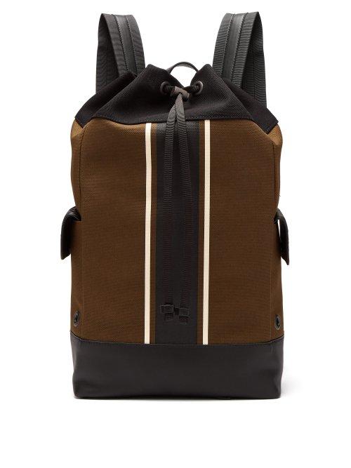 Matchesfashion.com Bottega Veneta - Striped Leather Trimmed Canvas Backpack - Mens - Khaki