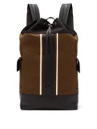 Matchesfashion.com Bottega Veneta - Striped Leather Trimmed Canvas Backpack - Mens - Khaki