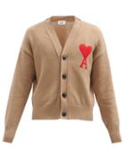 Mens Rtw Ami - Ami De Caur-embroidered Cotton-blend Cardigan - Mens - Beige