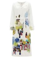 Matchesfashion.com Kilometre Paris - Bali Embroidered Cotton-poplin Kaftan - Womens - White Multi