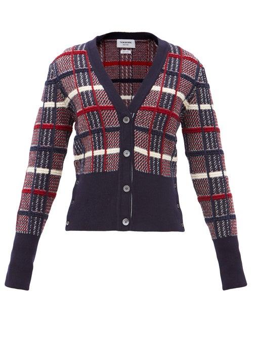 Matchesfashion.com Thom Browne - Checked-jacquard Wool Cardigan - Womens - Multi