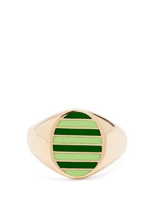 Matchesfashion.com Jessica Biales - Enamel & Yellow Gold Ring - Womens - Green