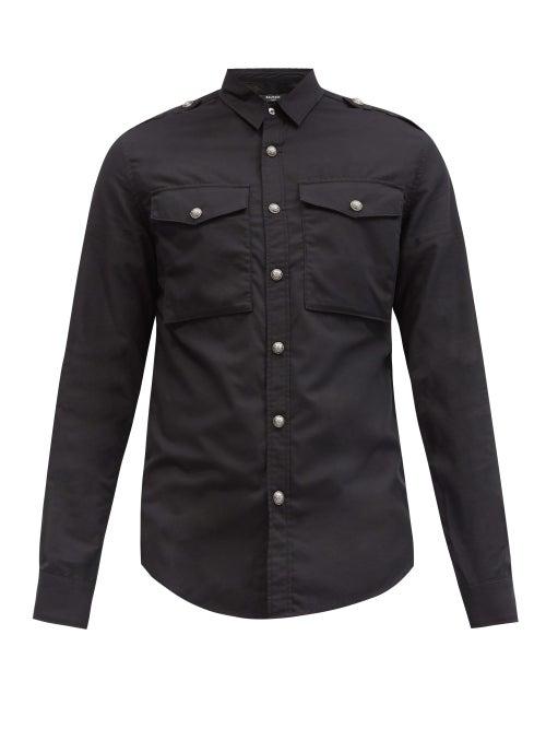 Matchesfashion.com Balmain - Back Logo-print Cotton Shirt - Mens - Black
