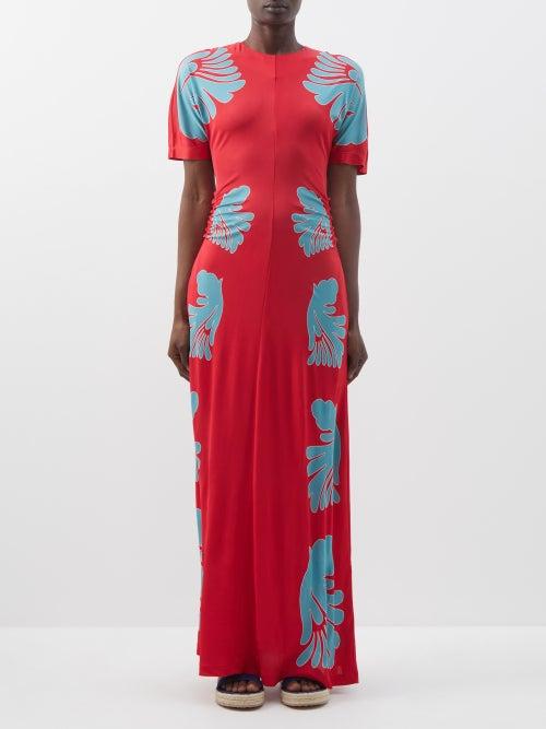 La Doublej - Angelica Place-print Crepe-jersey Dress - Womens - Red Multi
