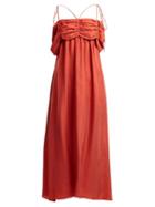 Matchesfashion.com Isa Arfen - Ruched Detail Square Neck Silk Dress - Womens - Red