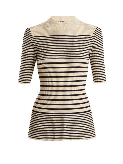 Matchesfashion.com Acne Studios - Wimna Striped Ribbed Knit Cotton Blend Top - Womens - Cream Stripe