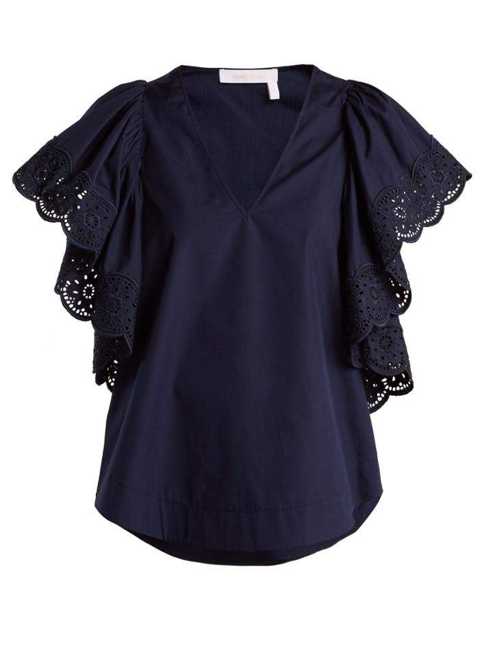 See By Chloé Broderie-anglaise Cotton-poplin Top