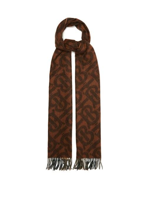 Mens Accessories Burberry - Tb-jacquard Fringed Cashmere Scarf - Mens - Brown Multi