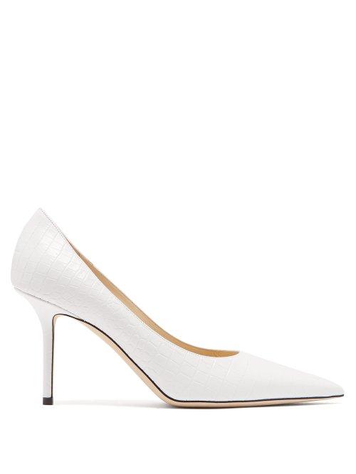 Matchesfashion.com Jimmy Choo - Love 85 Crocodile Embossed Leather Pumps - Womens - White