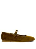 Le Monde Beryl - Mary Jane Velvet Ballet Flats - Womens - Dark Yellow