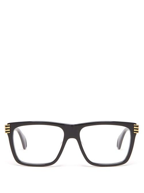 Matchesfashion.com Gucci - Stripe Tipped Square Acetate Glasses - Mens - Black