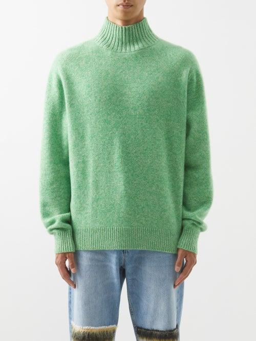 The Elder Statesman - Mlange Cashmere Roll-neck Sweater - Mens - Green