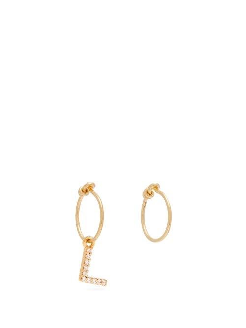 Matchesfashion.com Theodora Warre - Crystal L Charm Gold Plated Earrings - Womens - Gold