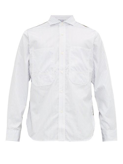Matchesfashion.com Junya Watanabe - Patchwork Canvas And Pinstriped Cotton Shirt - Mens - White Multi