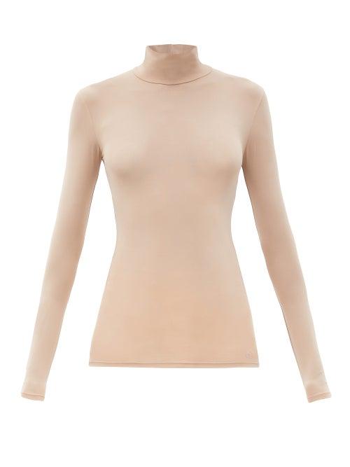 Matchesfashion.com Valentino - High-neck Jersey Top - Womens - Nude