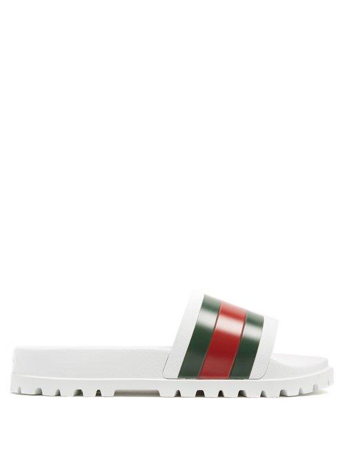 Matchesfashion.com Gucci - Web Rubber Pool Slides - Mens - White Multi