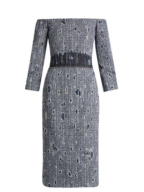 Matchesfashion.com Carl Kapp - Jean Off The Shoulder Boucl Dress - Womens - Blue White