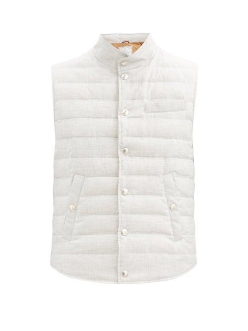 Matchesfashion.com Brunello Cucinelli - High-neck Quilted-cotton Down Gilet - Mens - Light Grey