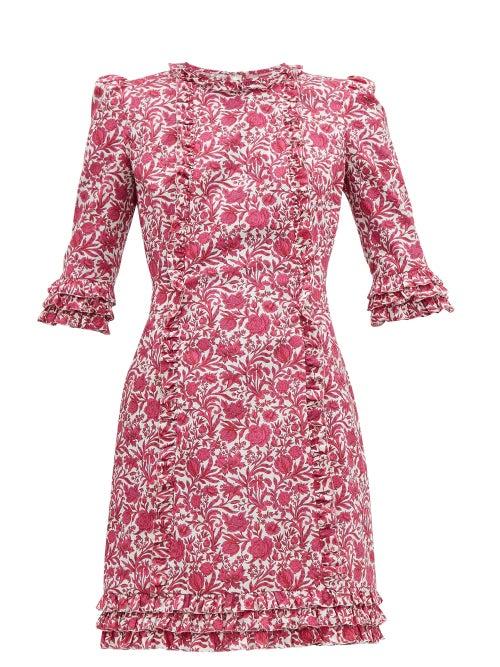 Matchesfashion.com The Vampire's Wife - Cate Ruffle Trimmed Floral Print Cotton Mini Dress - Womens - Pink White