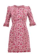 Matchesfashion.com The Vampire's Wife - Cate Ruffle Trimmed Floral Print Cotton Mini Dress - Womens - Pink White