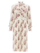 Matchesfashion.com Paco Rabanne - Ruffled Floral-print Pliss Midi Dress - Womens - White Multi