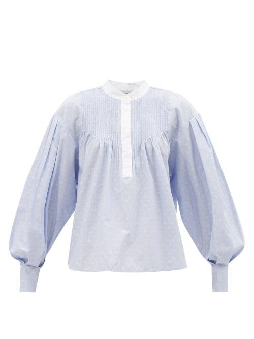 Lee Mathews - Emmie Dot-jacquard Cotton-poplin Blouse - Womens - Blue White