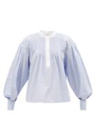 Lee Mathews - Emmie Dot-jacquard Cotton-poplin Blouse - Womens - Blue White