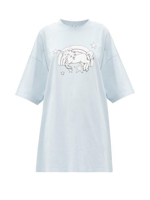 Matchesfashion.com Vetements - Magic Unicorn-print Cotton-jersey T-shirt - Womens - Light Blue