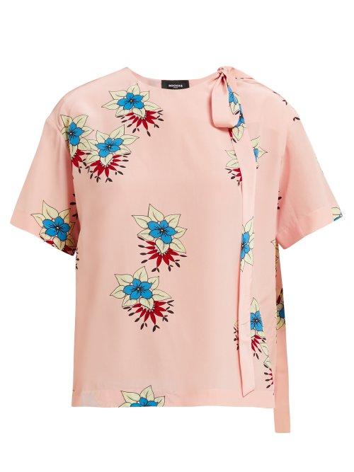 Matchesfashion.com Rochas - Floral Print Silk Crepe De Chine Blouse - Womens - Pink Multi