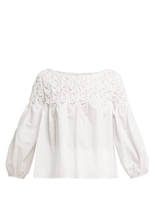 Matchesfashion.com Merlette - Smocked Boat Neck Blouse - Womens - White