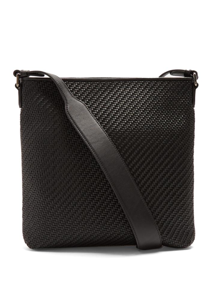 Ermenegildo Zegna Pelle Tessuta Leather Messenger Bag