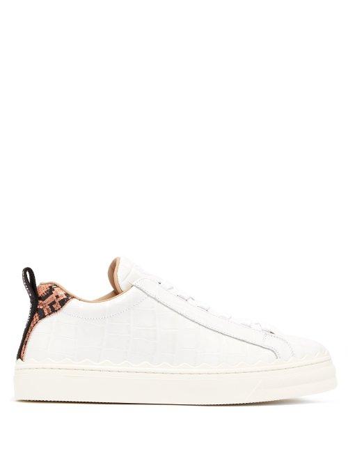 Matchesfashion.com Chlo - Low Top Crocodile Effect Leather Trainers - Womens - White